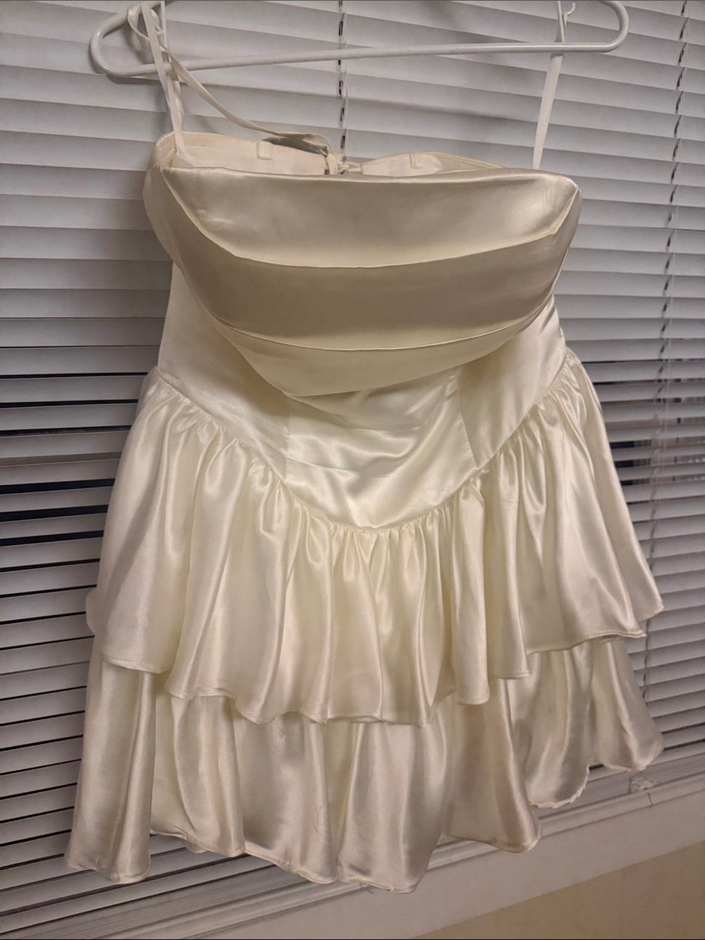 Ivory Satin Tiered Strapless Dress!
